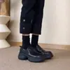 Artículos en stock, forro de felpa, punta redonda de 6 cm, estilo británico, primavera y otoño, 26 estilos nuevos, empalme retro, apertura profunda, sin cordones, versátiles, zapatos pequeños de cuero