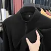 Moletom popular de outono e inverno com zíper parcial e gola alta, camisa básica casual de negócios de cor sólida, roupa masculina quente e versátil de manga comprida