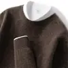 Novo suéter masculino de outono e inverno com gola redonda 100% caxemira pura, blusa base de malha lisa, suéter versátil de alta qualidade com corte solto