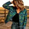 Nueva Chaqueta Corta de Mezclilla Pura de Algodón Transfronteriza Otoño e Invierno Estampado Digital 3D Moda Personalidad Ajustada Superior para Mujer