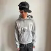 Moletom com capuz personalizado estilo americano transfronteiriço, pulôver com estampa de patches para primavera e outono, design para outono e inverno, corte solto com botões