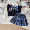 Conjunto para Meninas para Primavera e Outono: Colete de Tricô de Policial Coelho + Saia JK + Camisa, Conjunto de Tricô de Três Peças Estilo Academia, Transfronteiriço