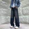 Jeans Graffiti Pesado Estilo Americano Retrô Marca de Moda de Rua Perna Reta Larga Solto Versátil Calças Tridimensionais para Homens