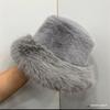Sombrero de pescador peludo para mujer otoño e invierno sombrero de cuenca felpa forro polar grueso cálido estilo japonés combinable hace que la cara se vea pequeña