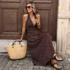 Ropa Baifen Transfronterizo 2026 Nuevo Estilo Sexy Retro Estilo Vacaciones Vestido Largo Cuello Halter Cuello en V Vestido de Lunares