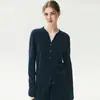 Cardigã de cashmere simples para mulheres, gola V, design falso de duas peças, color blocking, com botões off-white, uma jaqueta suéter de tricô versátil e que afina a silhueta