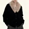 Suéter de Tricô Cardigan Casaco Botão Único Peludo Retro Solto Estilo New Old Money Outono/Inverno 2026 para Mulheres