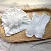 Conjunto de Chapéu Fino de Verão e Meias para Bebê Conjunto de Três Peças: Chapéu com Laço para Fontanela de Recém-Nascido, Meias, Touca Fetal