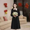Vestido de Noiva de Gaze Branco Simples de Alta Qualidade para Registro de Certificado Manga Longa Vestido de Aniversário à Noite Petite
