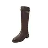 Super emagrecedor~ Botas de montaria de cano longo outono e inverno 2026 novas botas femininas de cano alto e rasas estilo britânico tamanho grande botas longas pretas