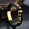 Pulseira Viking de couro dupla camada personalizada em aço inoxidável transfronteiriça, nova pulseira de couro vintage masculina, joias europeias e americanas