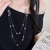 Colar de Pérolas Cinzas em Camadas para Mulheres, Toque de Luxo Leve e de Alta Qualidade, Corrente de Suéter em Camadas, Acessório Versátil de Corrente de Pescoço para Influenciadoras