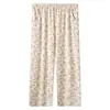 Calça de Pijama de Algodão Cru Tecida de Primavera Classe A para Meia-Idade e Idosos, Calça de Casa Estilo Fino de Verão para Idosos