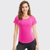 Ropa de Yoga para Mujer Ajustada de Manga Corta con Cuello Redondo Camiseta Deportiva Malla Transpirable Alta Elasticidad Secado Rápido Ropa para Correr Entrenamiento Fitness