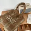Bolso de Hombro Cuadros de Lana Retro Otoño e Invierno Bolso Tote de Mano de Moda Bordado con Letras Bolso de Mano Casual de Gran Capacidad para Viajes