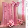 Decoración de Habitación de Boda Bata Rosa Tul Área de Fotos Pared de Fondo Señal Doble Felicidad Tablero Kt Corbata de Moño Atmósfera Novia