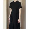 Vestido Pregueado Estilo Hepburn Francês Emagrecedor Cintura Camisa Saia Gola Polo Redutor de Idade Saia Preta Pequena Drapeada Roupa de Trabalho