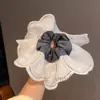 Scrunchie Floral Bordado Patchwork Emagrecedor de Rosto de Aba Larga Extra Grande Estilo Universitário Coreano Cinza Elástico para Prender o Cabelo