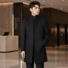 Abrigo de Lana Hecho a Mano para Hombre, de Longitud Media, con Cuello Alto, Estilo de Negocios Juvenil, Chaqueta con Forro de Plumas Desmontable