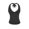 Top de tirantes con lunares morados para mujer, Camisola sexy y elegante con cuello en V, Top de verano corto sin espalda