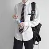 Camisa Masculina Básica Diária Uniforme jk/DK Japonês Manga Longa Preto e Branco Colarinho Pontudo