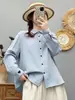 Camisa estilo vintage con bordado de corazón en las mangas, gasa de algodón de doble capa, color liso, chaqueta casual para capas para mujer, estilo moderno para ir al trabajo
