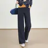 Calça Lã Elegante Marrom de Perna Larga para Mulheres Inverno 2025 Nova Moda Calça Casual Solta Cintura Alta Reta Comprimento Total