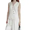 En stock al por mayor del fabricante 2026 nuevo diseño de moda para mujer, tapeta diagonal, cuello en V, chaleco blanco casual