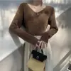 Estilo perezoso suéter corto suave de cuello en V para mujer primavera otoño invierno prenda interior ajuste ceñido imitación visón terciopelo tejido de punto base top