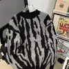 Tejido de Punto con Cuello Redondo de Color Contrastante para Hombre Diseño Otoño e Invierno Estilo Japonés de Nicho Suéter de Punto Tejido de Punto Base Suelto Moderno