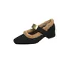 Zapatos peludos cálidos de felpa estilo francés para mujer, Zapatos pequeños de cuero Mary Jane, Nuevos zapatos de algodón otoño e invierno 2026, Zapatos de tacón grueso de cuero suave