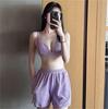 2024 fonte fábrica Coreia do Sul ins nova cor sólida toalha tecido camisola elástico cintura shorts maiô feminino