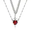 Collar con Colgante de Cruz de Zirconia Roja en Forma de Corazón, Cadena de Clavícula de Moda con Incrustaciones de Diamantes de Zirconia en Forma de Corazón, Cadena Creativa para el Cuello Dorada con Forma de Corazón