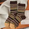 Meias de Lã Fair Isle para Outono e Inverno para Mulheres, Meias Grossas Quentes de Cano Médio, Meias Folgadas, Meias Grossas Color Café Retrô, Meias Longas