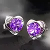 Pendientes de Drenaje en Vivo Pendientes Pequeños Frescos de Corazón Aguja de Plata S925 Corazón Giratorio Pendientes de Diamante Púrpura Zirconia Pendientes