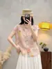 Camisa sin mangas bordada floral artística 100% ramio puro para mujer, top holgado de algodón y lino con cuello redondo