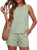 Conjunto de Moda de Verano para Mujer de Amazon de 2 Piezas: Top sin Mangas de Cuello Redondo y Pantalones Cortos con Bolsillos
