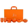Set de Regalo Estilo Chino: Juego de Té Kung Fu con Temática de Caqui con Tetera y Gaiwan, Juego de Caja de Regalo Cerámica para el Hogar