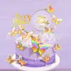 Set Nuevo Transfronterizo de 22 Piezas de Decoraciones de Mariposas para Pastel, Hermosos Inserciones de Mariposas de Papel Moradas y Rosas