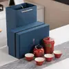 Conjunto de Chá de Viagem Estilo Antigo Conveniente Pequeno Conjunto Preparo de Chá ao Ar Livre Cerâmica Um Bule Três Xícaras Xícara Rápida Personalização de Logo Presente