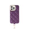 Funda de Lujo Ligero Europeo y Americano de Cuero Genuino con Patrón de Diamantes Antihuellas Adecuada para iPhone16Promax Funda Protectora Anticaídas