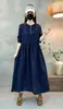 Nuevo Vestido Vintage de Algodón y Lino con Estampado Floral para Mujer, Temporada Primavera y Otoño, Corte Holgado con Cuello Alto de Encaje y Cintura con Cordón