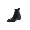 Botas británicas de cuero para mujer con punta cuadrada, cremallera trasera, botines cortos estilo Martin, botas de caballero, tacón medio, calzado para mujer 32-43, botas de comercio exterior