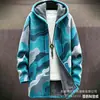 Cardigan com zíper e capuz de algodão para homem, padrão irregular transfronteiriço, estampa colorida, modelagem solta, venha para a foto, DIY