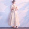 Vestido Longo para Madrinha Estilo Chinês para Mulheres 2026 Novo Outono e Verão Elegante Cor Champagne Cheongsam Melhorado Vestido de Gala
