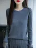 Suéter básico de renda de manga comprida novo estilo, top de malha elegante com retalhos outono/inverno para mulheres, top justo de malha fina 2025 para exportação