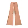 Calça de Yoga Slim Fit Estilo Americano Levanta Bumbum para Primavera e Verão, Cintura Alta com Cordão, Levemente Flare, Emagrecimento, Alongamento das Pernas, Casual Fitness, Comprimento Total