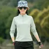 Roupa de Secagem Rápida para Mulheres no Outono Treinamento de Corrida Esportes Fitness Yoga Roupa Top Gola Alta Meio Zíper Manga Longa Camiseta