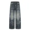 Jeans Rectos Estilo Retro Americano Azul 11Kn para Hombres y Mujeres, Lavados con Bigotes Tridimensionales, Estilo Panal, Pantalones Casuales de Pierna Ancha Adelgazantes de Moda