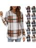 2026 Transfronterizo Amazon Nuevo para Mujer Casual Holgado Cuadros Manga Larga Cuello Redondo Base Irregular Camisa Superior